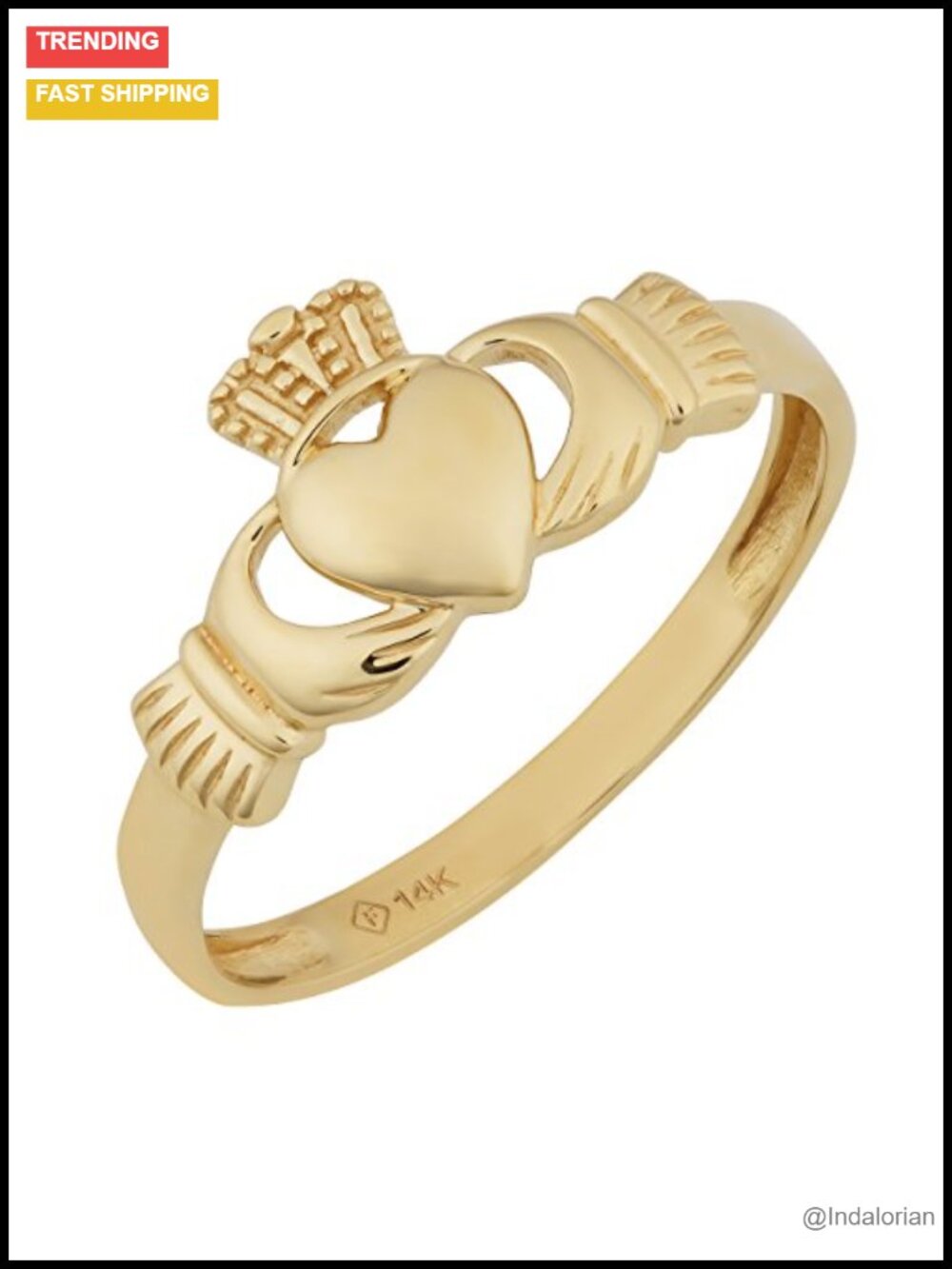 14k Yellow Gold High Polish Claddagh Ring